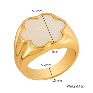 <span class=keywords><strong>Bague</strong></span> tendance en acier inoxydable plaqué or 18 carats avec motif fleurs et coquillages <span class=keywords><strong>pour</strong></span> <span class=keywords><strong>femme</strong></span> – Fabricant de bijoux personnalisés - Product Image 6