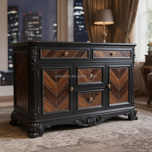 Buffet en bois massif noir antique OE-FASHION avec 4 tiroirs, marqueterie en noyer, armoire avec portes de rangement - Product Image 2