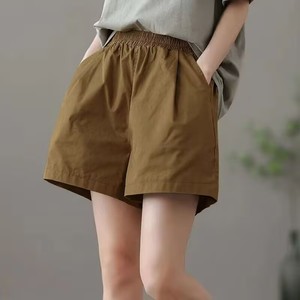 Women's Loose Elastic Waist Shorts Cotton Canvas Breathable Casual Pants Khaki Plus Size - Product Image 1