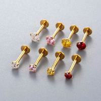 YW G23 titane punaise Piercing bijoux ASTM F136 titane avec une seule lèvre Zircon Labret goujon Cartilage boucle d'oreille 16G