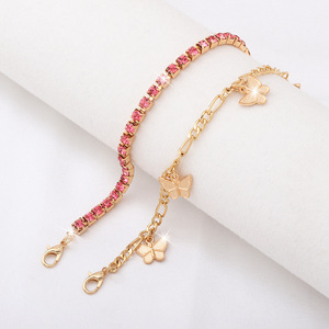 Cute <b>Gold</b> Plated Alloy Butterfly <b>Anklet</b> Set with Pink Rhinestone Chain for Women Gift Fashion Jewelry - Product Image 4