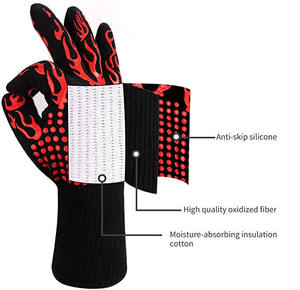 Gants <span class=keywords><strong>de</strong></span> barbecue résistants à la chaleur avec grip en <span class=keywords><strong>silicone</strong></span>, anti-brûlure, en coton, pour la <span class=keywords><strong>cuisine</strong></span> et la pâtisserie - Product Image 2