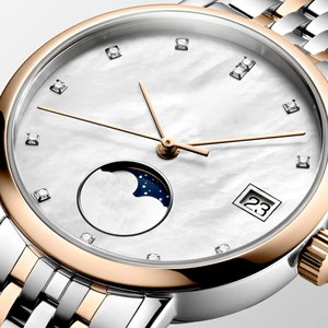 Reloj de Pulsera para Mujer con Fase Lunar, Marcadores de Diamantes, Ventana de Fecha, Brazalete de Acero Inoxidable, Movimiento de Cuarzo de Precisión, Longinesing - Product Image 3