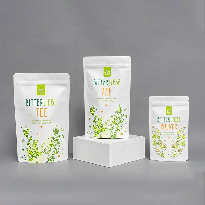 Farklı boyut sağlık gıda çay tozu 100g 150g açılıp kapanabilir fermuar kraft kağıt plastik ayakta duran torba çanta