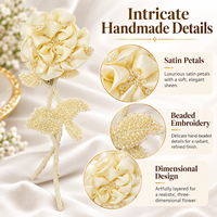 Applique florale brodée en satin perlé faite à la main, motif rose, embellissement à coudre en forme de branche et de feuille pour vêtements, sacs, décoration intérieure et artisanat