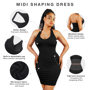 Hexin Verified Pro Venta al por mayor Sin costuras Cuello Halter Deep U Ropa exterior Body Shaper Shapewear Bodycon Mujeres Vestido rosa en verano - Product Image 2