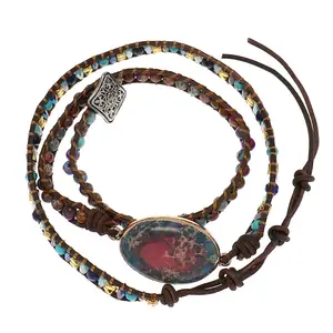 Hot Handmade Natural Stone Crystal Bead Wrap Boho Bracelet Women Gemstone Braided Jewelry