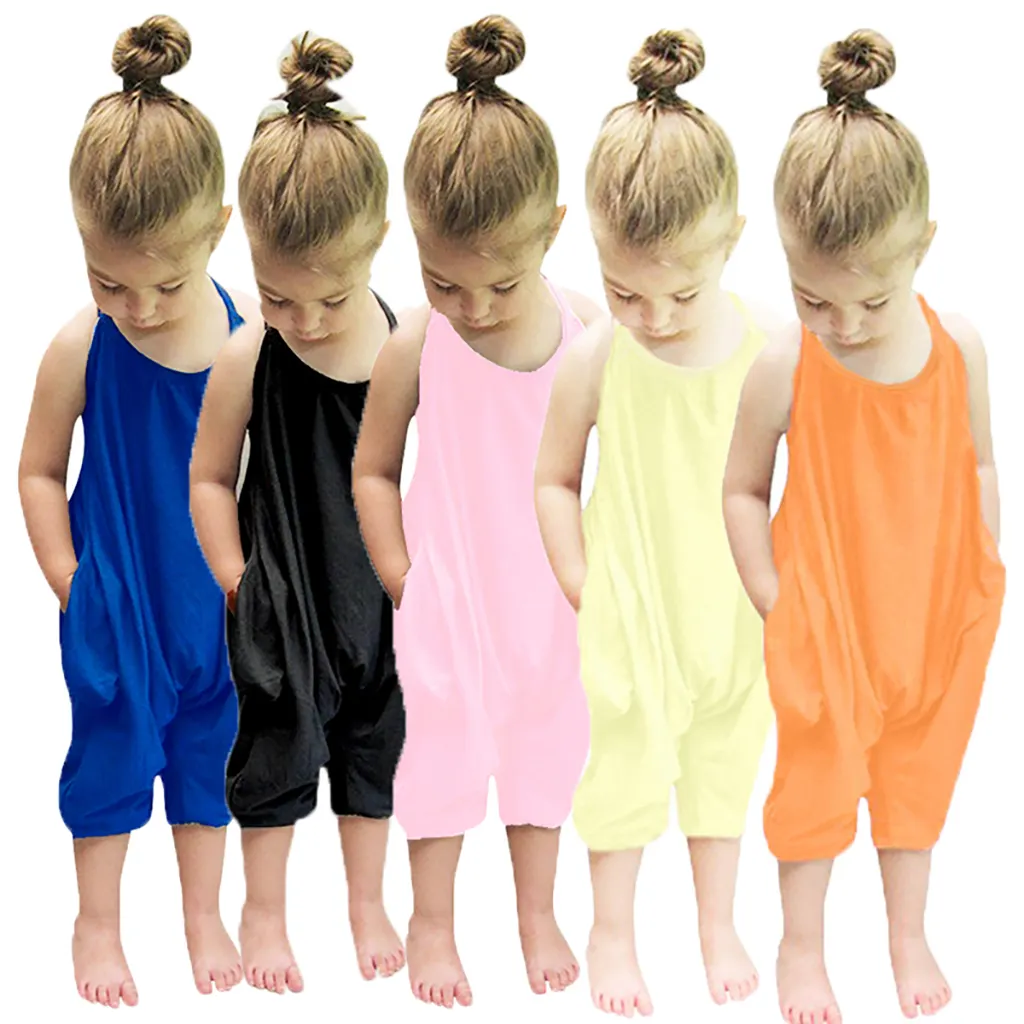 नई फैशन बच्चों बेबी लड़कियों का पट्टा कपास Romper बच्चा गोफन Jumpsuit अन्त: पुर पतलून फीता अप खेल आकस्मिक ढीला गर्मी के कपड़े