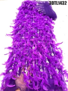 Lussuoso tessuto di pizzo piuma 3D Dubai pizzo di piume fatto a mano con paillettes tessuto abito indiano - Product Image 4