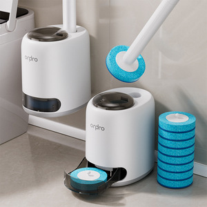 Orpro Eco-Friendly Round Wall Mounted Toilet Brush Holder with 8 Blue Brush Heads and Disposable Refills for Bathroom Cleaning - Product Image 4