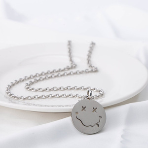 yunnique Unisex Stainless Steel <b>Necklace</b> Cartoon Smiley Face Pendant <b>Long</b> Chain Fashion Jewelry For Men And Women - Product Image 3