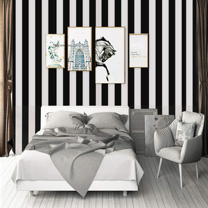 블랙 화이트 세로 줄무늬와 뜨거운 판매 방수 어린이 방 벽지 남성 여성을위한 현대적인 디자인 침실 벽지 - Product Image 1
