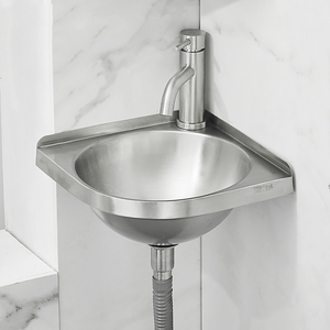 Évier mural triangulaire compact en acier inoxydable SS304, lavabo durable en acier inoxydable pour <span class=keywords><strong>salle</strong></span> <span class=keywords><strong>de</strong></span> <span class=keywords><strong>bain</strong></span> compacte et <span class=keywords><strong>caravane</strong></span> - Product Image 2