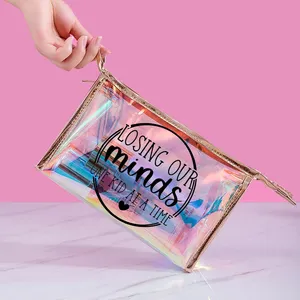 Wingtu propre marque Pvc fermeture éclair motif personnalisé voyage trousse de maquillage sac cosmétique maquillage sac transparent pour pinceaux de maquillage