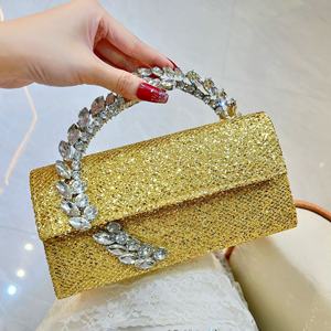 Sacs à main de soirée élégants pour femmes en cuir PU 2026, pochette à chaîne, sacs à main de mariage, poignée en strass scintillant, sacs à main tendance - Product Image 5
