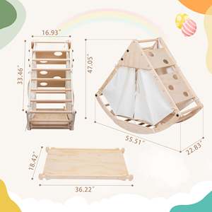 Ensemble de triangle d'escalade en bois massif pliable moderne tente d'éducation Montessori poutre d'équilibre multi-fonction exercice chambre extérieur - Product Image 4