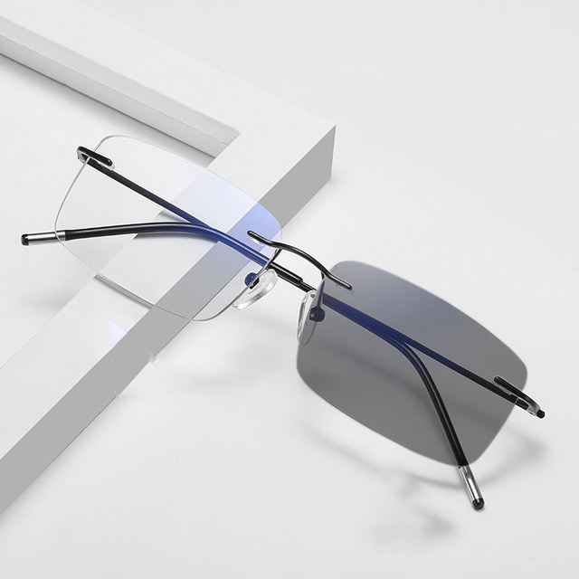 Frameless Ultra-light Women Men Computer Anti Blue Light Color Changing Photochromic Photogrey Glasses