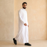 Qamis Saoudien Classique pour Hommes Musulmans – Robe Longue Traditionnelle Islamique à Col Montant pour Mariage, Quotidien et Aïd