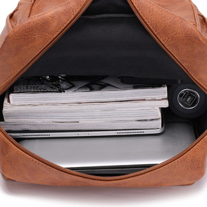 Custom Vintage 16-inch Laptop <b>Backpack</b> Men Soft Pu <b>Leather</b> <b>Large</b> Capacity Retro Business Style Waterproof Closure - Product Image 4