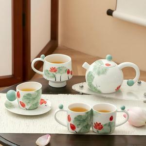 Coffret Cadeau Bouilloire en Céramique Personnalisée Style National, <span class=keywords><strong>Tasse</strong></span> et Soucoupe Lotus <span class=keywords><strong>Sous</strong></span> Glaçure, Haute Valeur Esthétique - Product Image 1