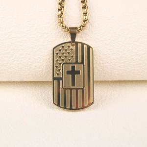 Collier pendentif personnalisé en acier inoxydable 316L plaqué or 14K 18K PVD, bijoux fins, collier drapeau américain pour homme - Product Image 6