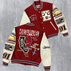 HL factory wholesale streetwear varsity letterman jacket leather sleeve mens college team spring baseball jacket