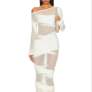 2024 primavera OEM Custom Design moda trasparente Sexy manica lunga <span class=keywords><strong>lana</strong></span> <span class=keywords><strong>in</strong></span> maglia di Mohair Maxi abito da donna maglione - Product Image 1