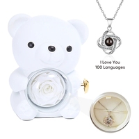 Boîte à bijoux en forme d'ours rotatif avec rose éternelle et collier à projection - Cadeau de Noël, livraison directe disponible