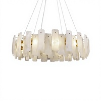 Lustre LED Moderne de Luxe en Marbre Naturel et Laiton Doré, Hauteur Réglable, Éclairage Superposé, 1000mm de Haut, IRC 90, 360° pour Salle à Manger