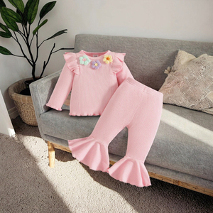 Ensemble de vêtements pour tout-petits filles 0-3 <span class=keywords><strong>ans</strong></span> Automne/Hiver 2025 : Haut décontracté à manches longues à motif floral, <span class=keywords><strong>pantalon</strong></span> évasé et bandeau à nœud - Product Image 1