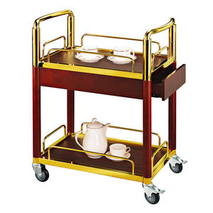 รถเข็นเสิร์ฟเครื่องดื่มไม้ 3 ชั้น สำหรับร้านอาหาร คาราโอเกะ โรงแรม บาร์ ห้องอาหาร ใช้เสิร์ฟไวน์ เบียร์ ชา และอาหาร - Product Image 3