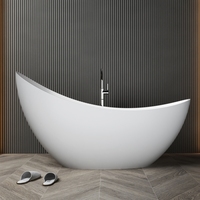 Baignoire de trempage de luxe en pierre artificielle à surface solide en forme de lune blanche mate pour hôtel avec égouttoirs inclus