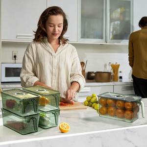 Contenedor de Almacenamiento Rectangular de Plástico para Refrigerador, Recipiente para Alimentos con Tapa y Asa, Capacidad de 3-6L, PP+PET Multifuncional, Verde/Gris - Product Image 6