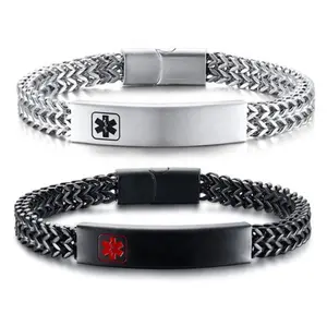 Bracelet d'alerte médicale en acier inoxydable pour homme, Bracelet magnétique unisexe, Punk, cubique, Double couche, chaîne Foxtail