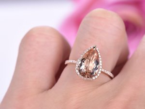 Anello di Fidanzamento Classico con Grande Goccia d'Acqua, Gioiello di Lusso Placcato in Oro Rosa per Donne - Product Image 3