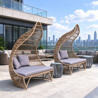 Lit de repos double d'extérieur en rotin Dubai Cabana avec auvent, mobilier de jardin rond en rotin