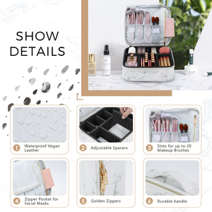 Large Capacity Cosmetic Organizer Bag Travel <b>Makeup</b> Bag with Brush Holder & Zipper Pocket Portable Beauty Storage <b>Case</b> - Product Image 3