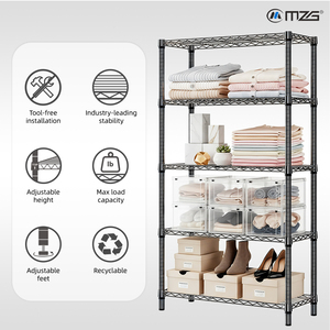 MZG OEM Metal Utility Storage Rack <b>Shelf</b> China Factory Closet 5-Tier <b>Wire</b> Shelving Adjustable Chrome Plated Easy Assembly for - Product Image 3