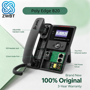 Téléphone IP Poly <span class=keywords><strong>Edge</strong></span> B20, 2 lignes SIP VoIP, téléphone de bureau, écran LCD 2,8 pouces, Gigabit Ethernet PoE, voix HD, haut-parleur duplex intégral, BroadSoft - Product Image 6