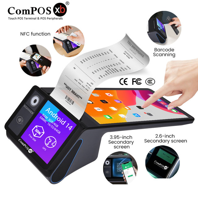 8 Inch Android 14 Wifi Terminal Android Pos Restaurant with Printer 4G BT GPS Scanning Hand-Held Cash Register Mobile Terminals