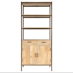 Armoire de rangement en bois massif à double porte en bois de manguier massif finition antique naturelle armoire pour la maison salon chambre à coucher - Product Image 1