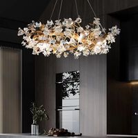 Lustre moderne en cuivre en forme de branche d'arbre, avec des cristaux en forme de pétale, lampe suspendue LED décorative pour salon, luminaire suspendu en forme de fleur de pissenlit