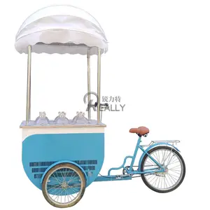 Retro Snack Cart Three Wheeled Ice Cream Cart Mobile Drink Dessert Frozen Display Cabinet Flower Cart