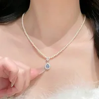 Collier ras du cou élégant en argent pur S925 avec pendentif goutte de pluie brossé et perle d'eau douce, modèle de niche pour femme