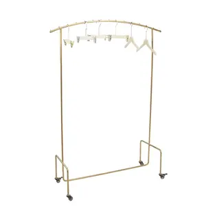 Groothandel Moderne Aangepaste Display Stand Retail Metalen Opknoping Kleding En Kledingstuk Display Rekken Goud Rek