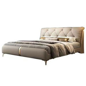 Lit double en cuir véritable de luxe léger avec tête de lit rembourrée, système de levage hydraulique à gaz et rangement, <span class=keywords><strong>pour</strong></span> chambre principale ou chambre de mariage - Product Image 4