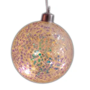 Fabricant de boules de verre de noël brillantes, boule ronde éclairée par LED, ornement