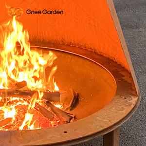 Chimenea de Leña para Exteriores de Acero Corten, Forma de Cono, con Soportes de Cuatro Esquinas, Chimenea Contemporánea para Apartamento - Product Image 4