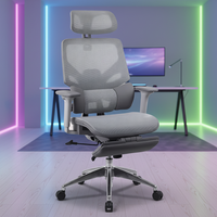Chaise de bureau ergonomique moderne JR RACING entièrement inclinable avec repose-pieds réglable en maille et dossier en tissu, idéale pour le télétravail