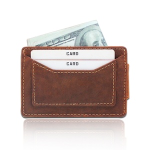 High Quality Full Grain Crazy Horse Leather Minimalist <b>Wallet</b> Men Card <b>Holder</b> Leather Money Clip - Product Image 2